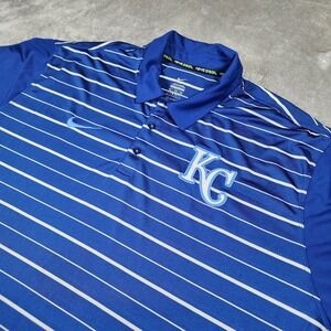 Kansas City Royals Polo Shirt Mens XXL Blue MLB Baseball Nike Dri Fit Striped